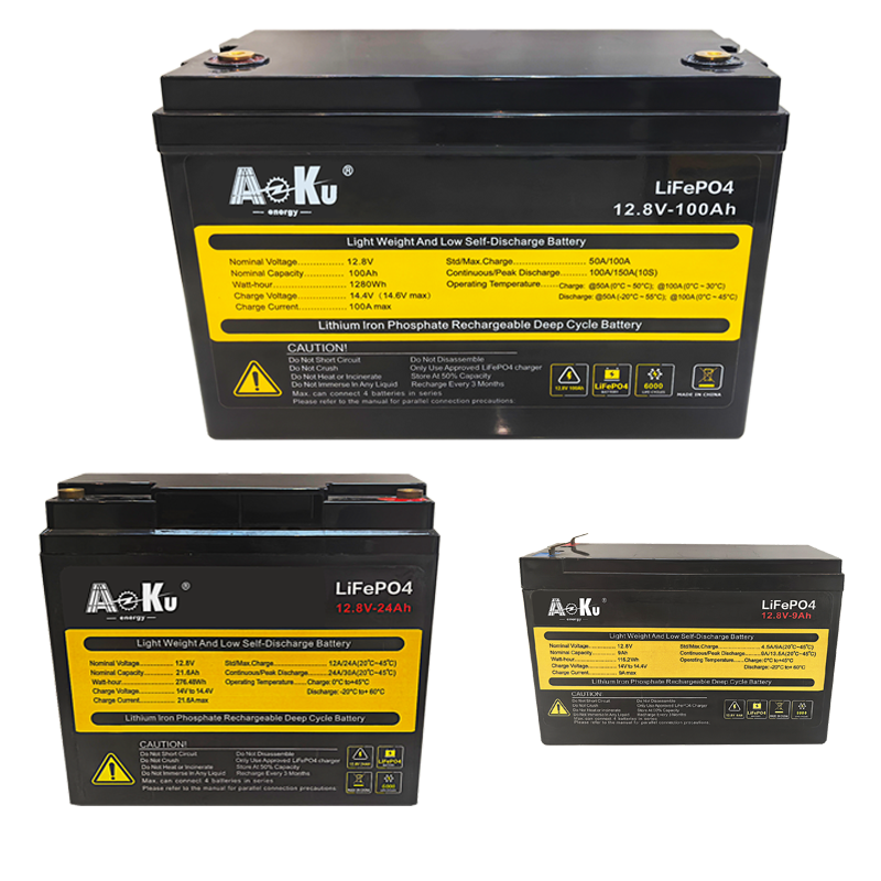 AoKu AK-LFP Series 12.8V Deep Cycle LiFePO4 Lithium Battery (7.2Ah - 200Ah | 92.1Wh - 2560Wh)